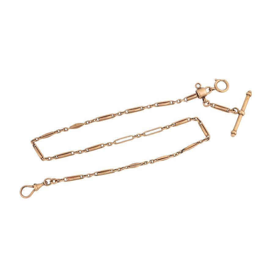 Gorgeous Antique 14K Rosy Yellow Gold  Chain, 18 inches, with T-Bar.
